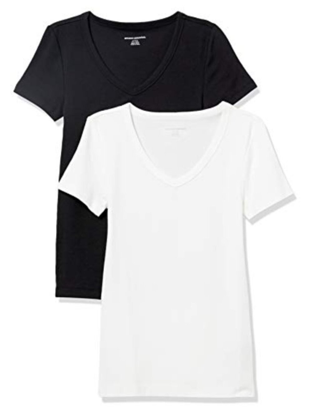 Women's 2-Pack Slim-Fit Short-Sleeve V-Neck T-Shirt Rib Knit Stretch